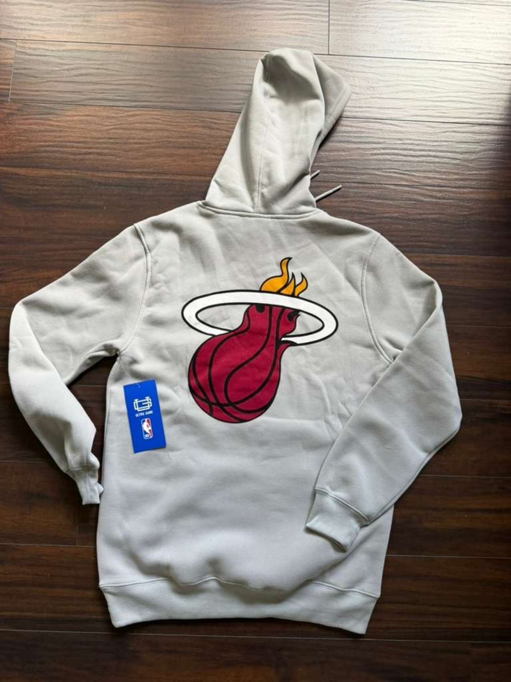 NBA Miami Heat Gray Hoodie with Red & Yellow Flaming Ball Logo
